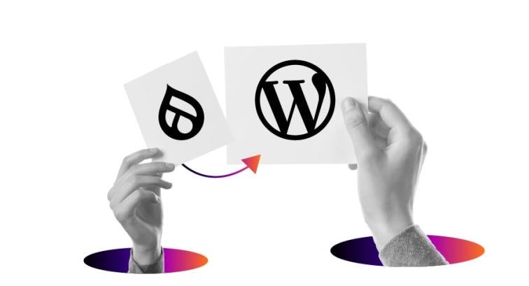 Drupal to WordPress logo collage