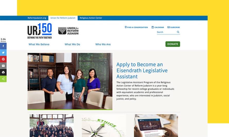 URJ home page screenshot