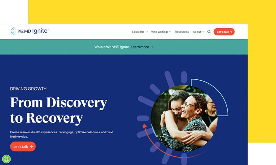 WebMD Ignite web page on yellow background 